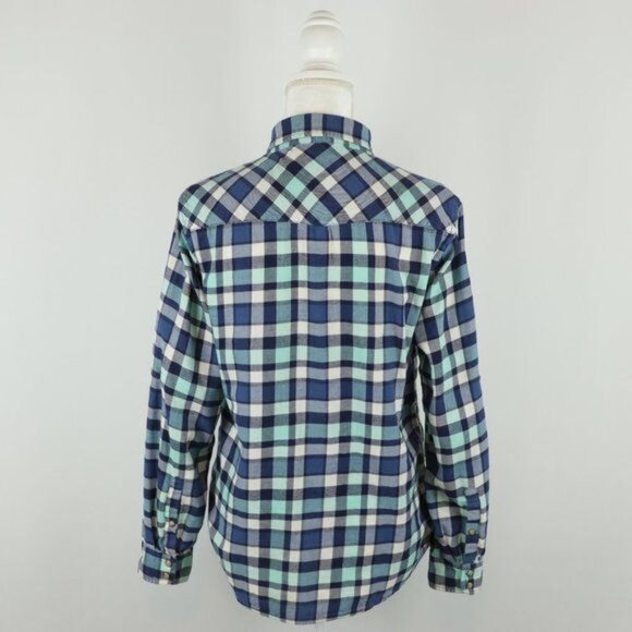 Jachs Girlfriend Bea Women's Medium Blue White Plaid Lightweight Flannel Shirt - Picture 3 of 9